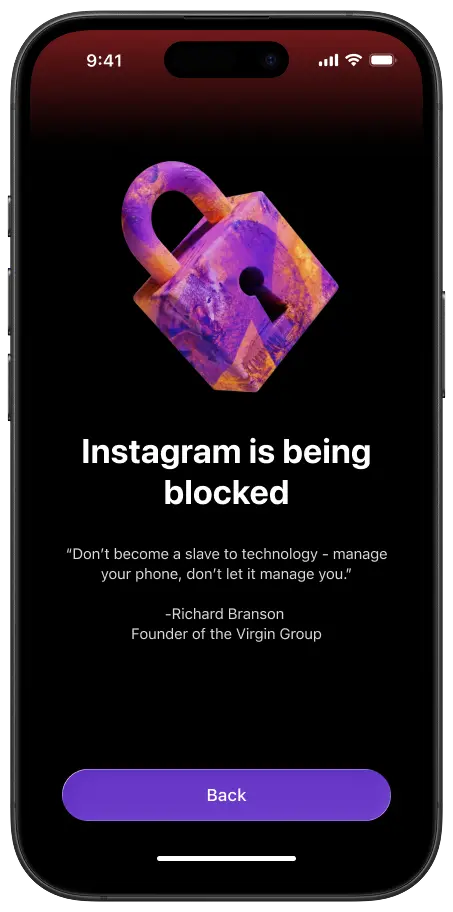Eclipse block screen showing Instagram blocked during a focus window